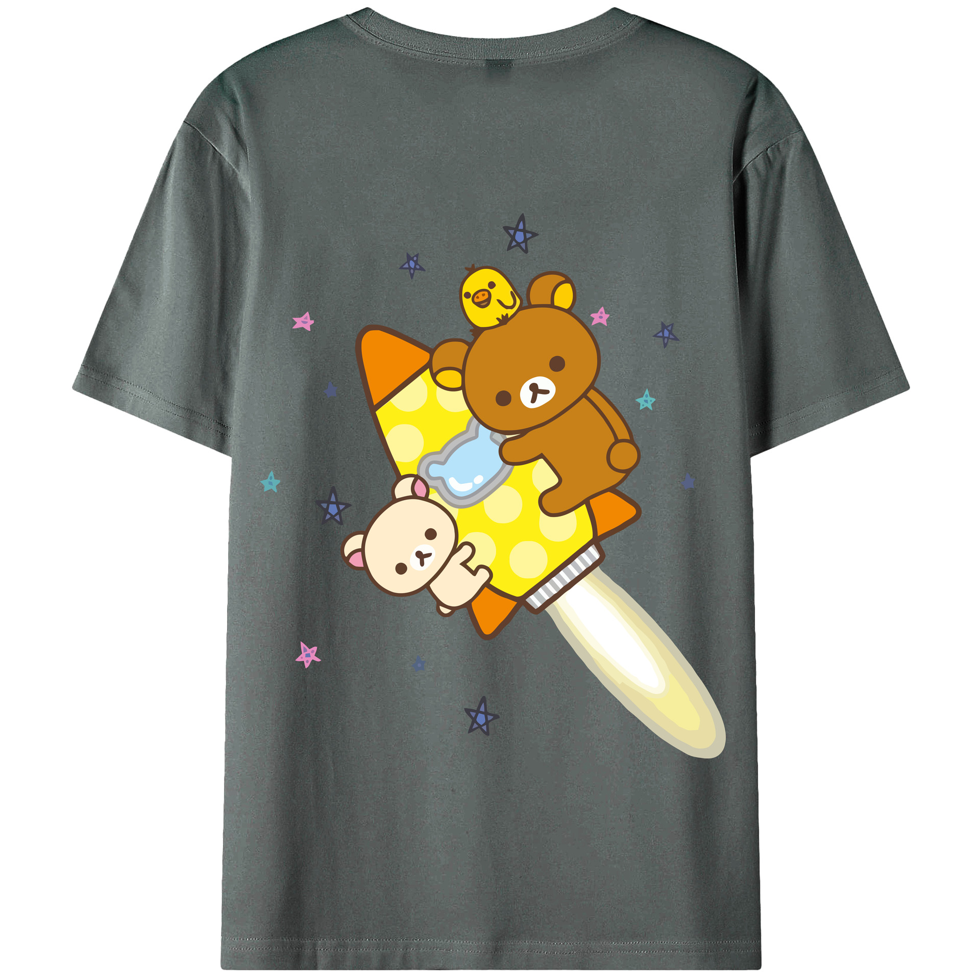 （画像用） リラックマ リラックマ キイロイトリ Rilakkuma Korilakkuma Kiiroitori 綿100％半袖Tシャツ（背面プリント）